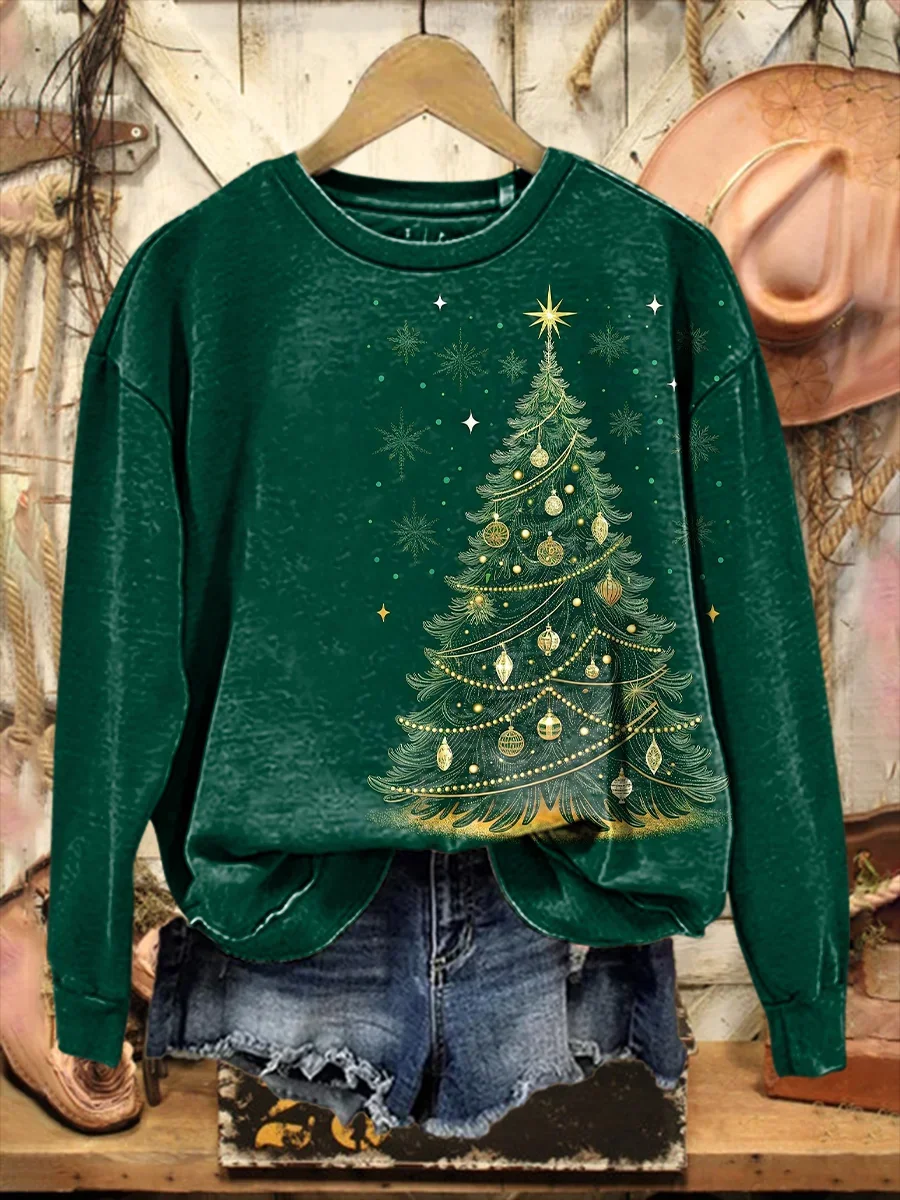 Women Christmas Crew Neck Printing Casual Spring/Fall Long Sleeve Sweatshirt