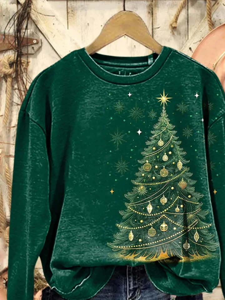 Women Christmas Crew Neck Printing Casual Spring/Fall Long Sleeve Sweatshirt