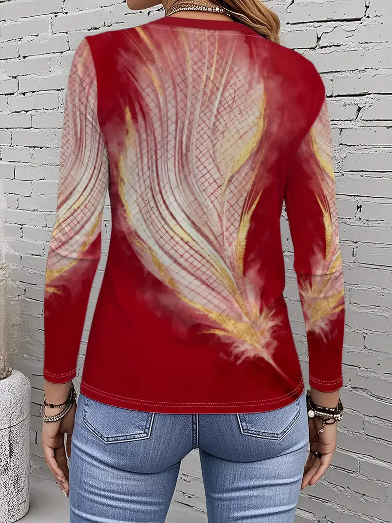 Women Abstract Long Sleeve Tee T-shirt Crew Neck Printing Casual Spring/Fall Graphic Tee Top