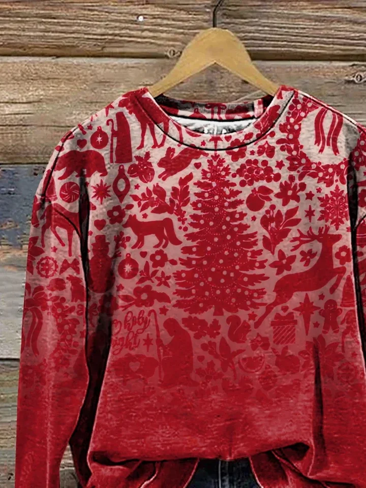 Women Christmas Crew Neck Printing Casual Spring/Fall Long Sleeve Sweatshirt
