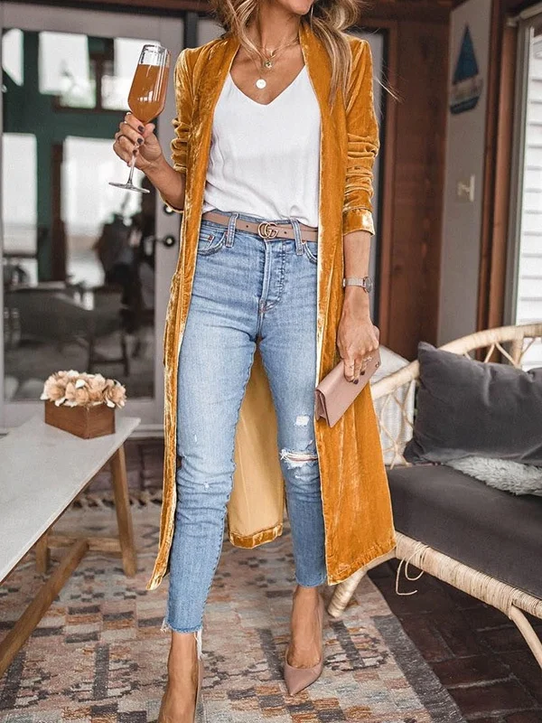 Women Plain Spring/Fall Cover-up Vintage Split Joint Lightweight Cardigan