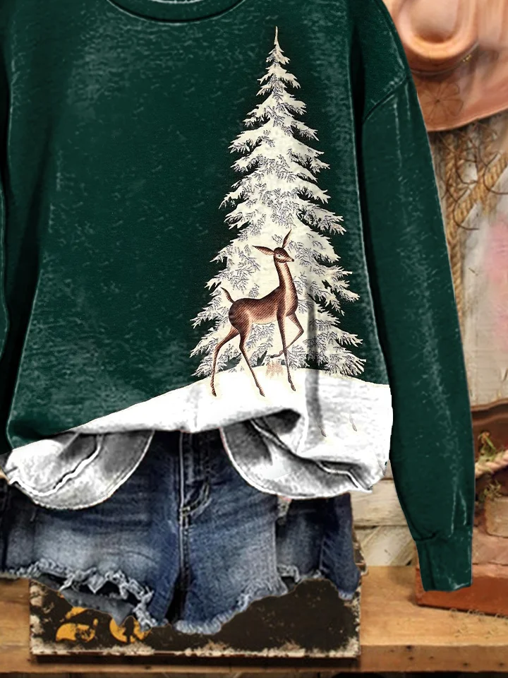 Women Christmas Crew Neck Printing Casual Spring/Fall Long Sleeve Sweatshirt