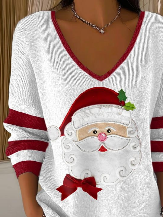 Women Striped Long Sleeve Tee T-shirt V Neck Printing Casual Spring/Fall Top