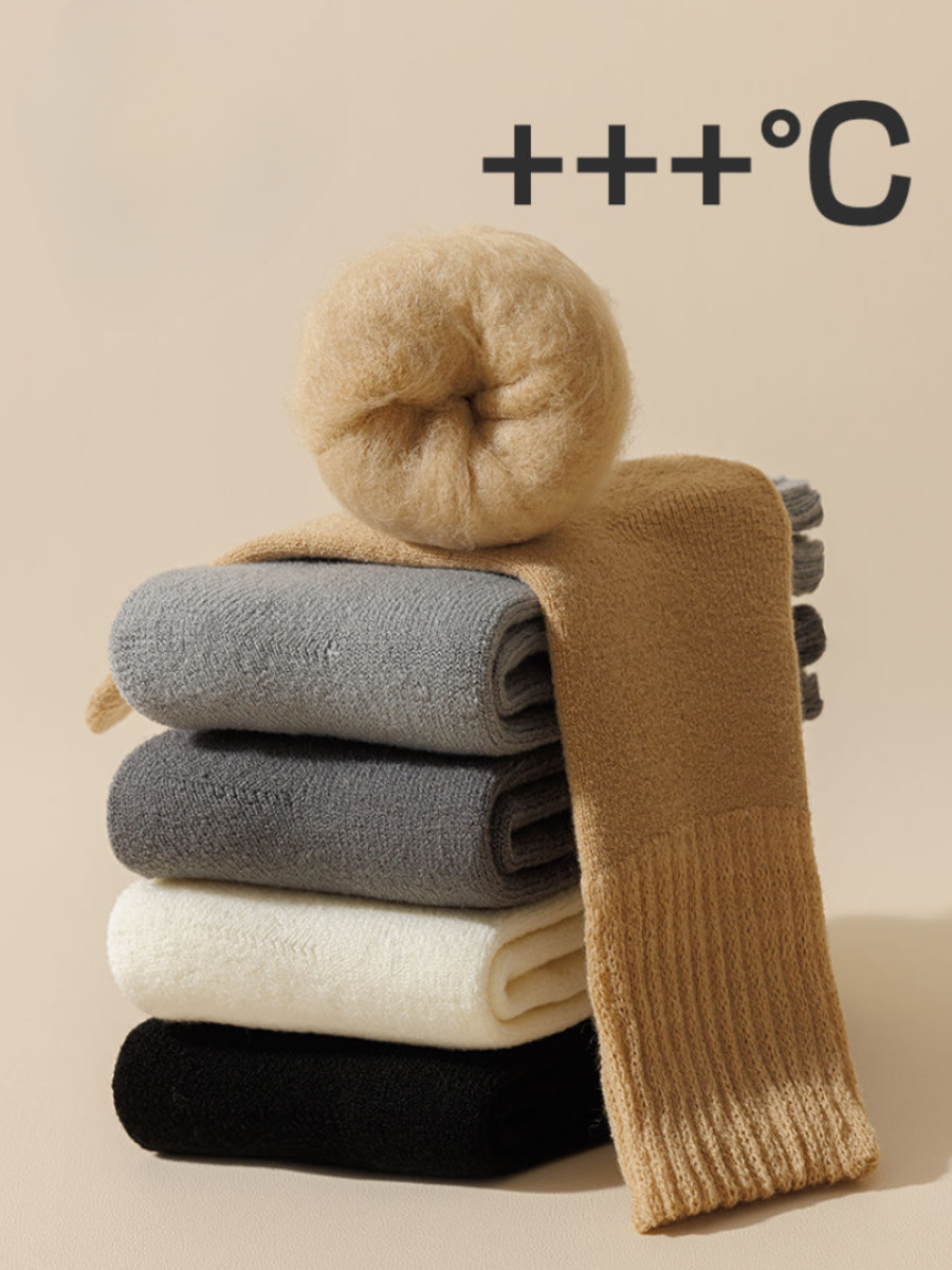 Winter Fleece-lined Thick Wool And Cashmere Warm Mid-calf Cotton Socks