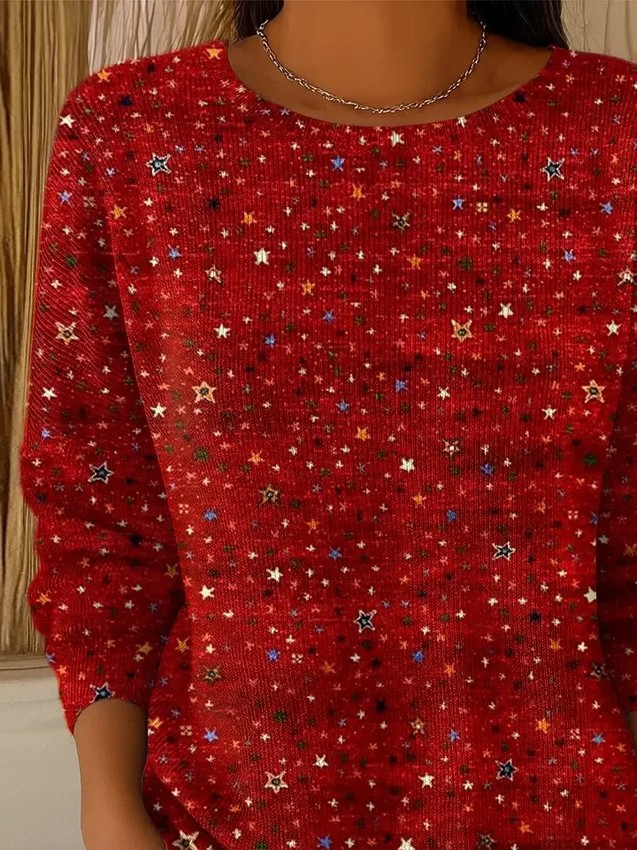 Women Star Printing Spring/Fall Casual Long Sleeve Crew Neck Sweater