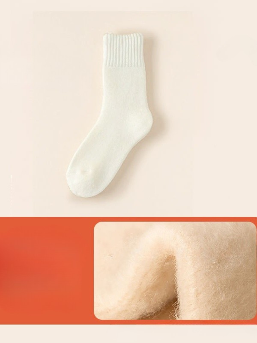 Winter Fleece-lined Thick Wool And Cashmere Warm Mid-calf Cotton Socks