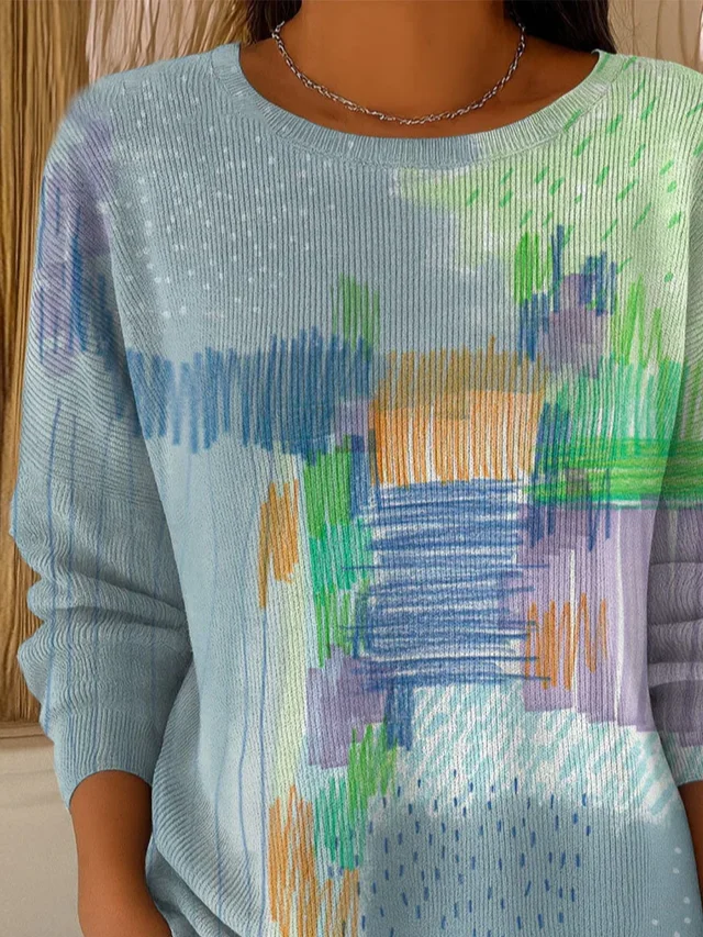 Women Abstract Printing Spring/Fall Casual Long Sleeve Crew Neck Sweater