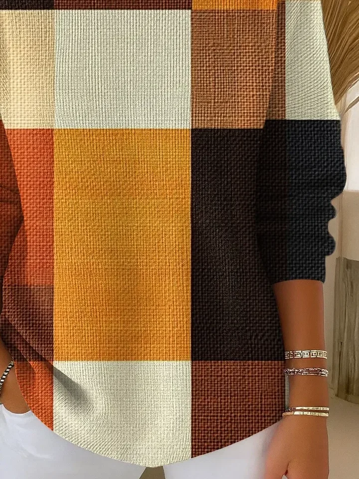 Women Multicolor Block Printing Spring/Fall Casual Long Sleeve Crew Neck Sweater