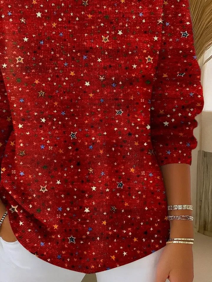 Women Star Printing Spring/Fall Casual Long Sleeve Crew Neck Sweater