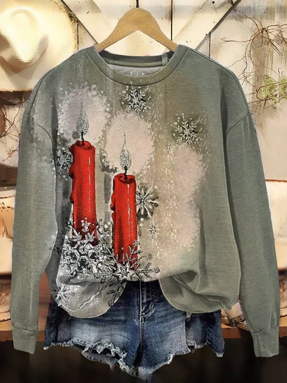 Women Christmas Crew Neck Printing Casual Spring/Fall Long Sleeve Sweatshirt