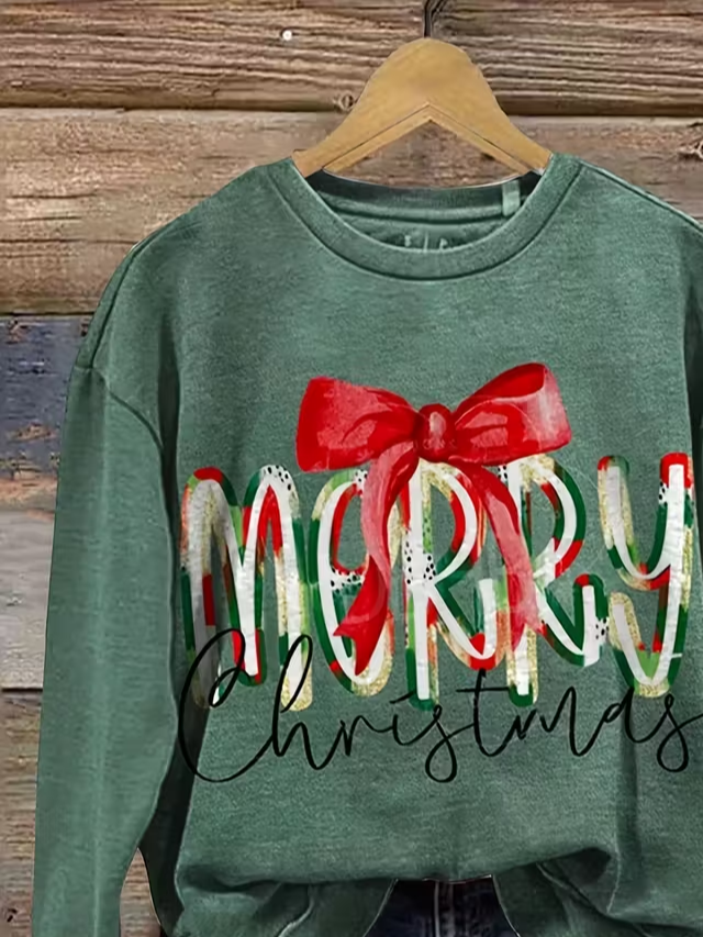 Women Christmas Crew Neck Printing Casual Spring/Fall Long Sleeve Sweatshirt