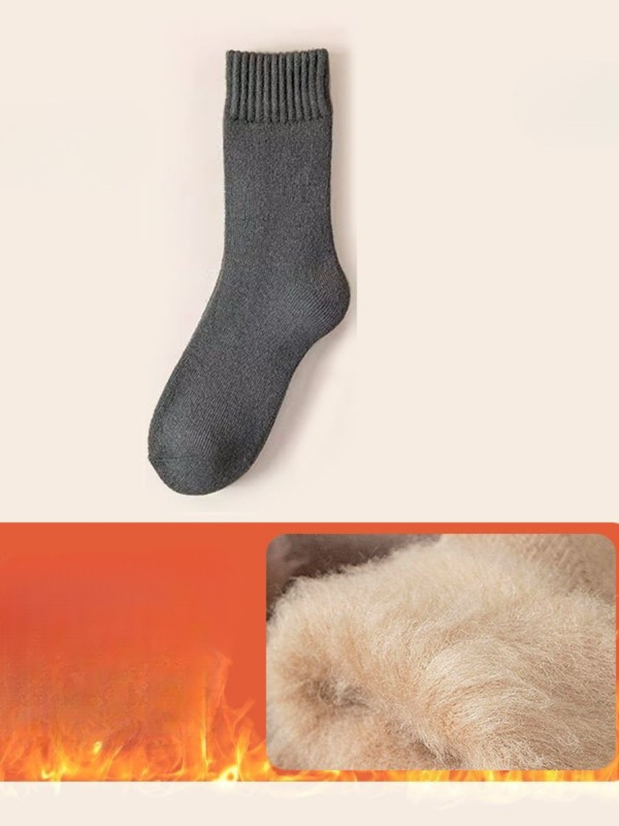Winter Fleece-lined Thick Wool And Cashmere Warm Mid-calf Cotton Socks