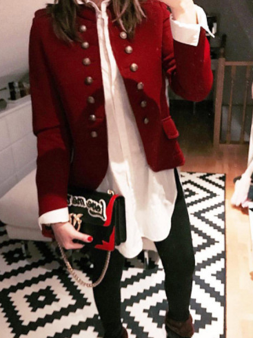 Women Spring/Fall Outerwear Vintage Split Joint Plain Long Sleeve Shawl Collar Jacket