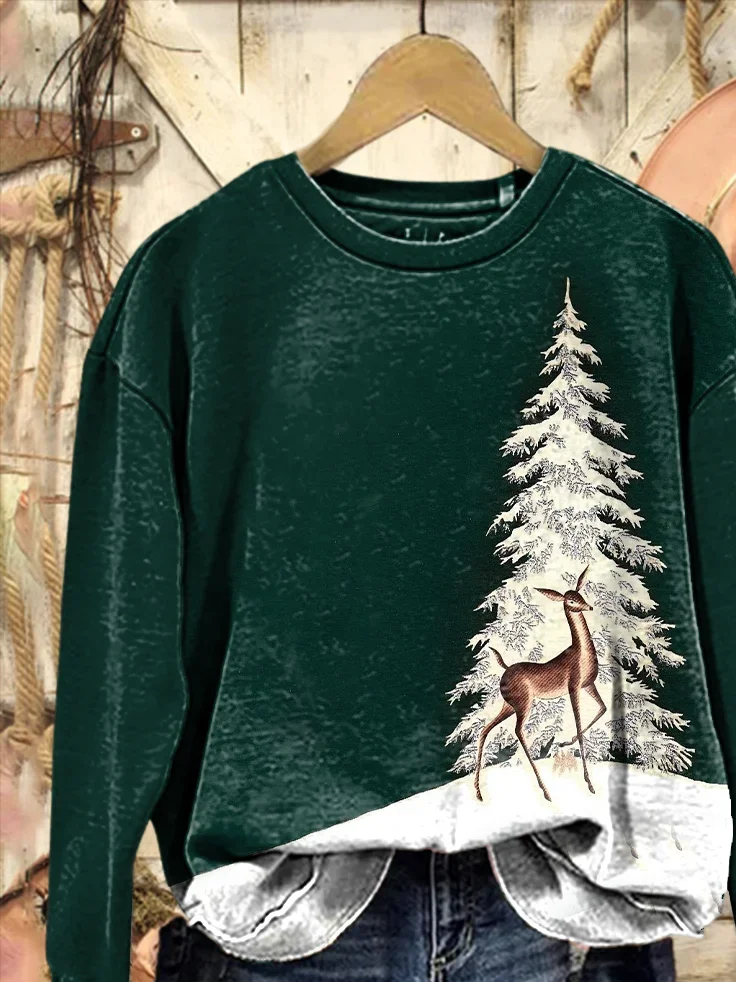 Women Christmas Crew Neck Printing Casual Spring/Fall Long Sleeve Sweatshirt