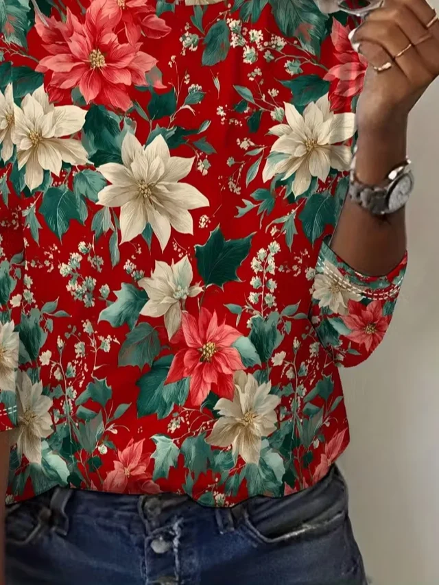 Women Floral Long Sleeve Tee T-shirt Crew Neck Printing Casual Spring/Fall Graphic Tee Top