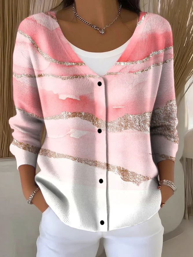 Women Abstract Casual Spring/Fall Printing Cardigan
