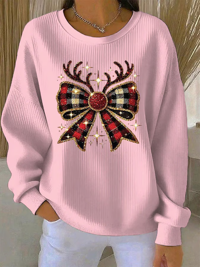 Women Christmas Crew Neck Printing Casual Spring/Fall Long Sleeve Sweatshirt