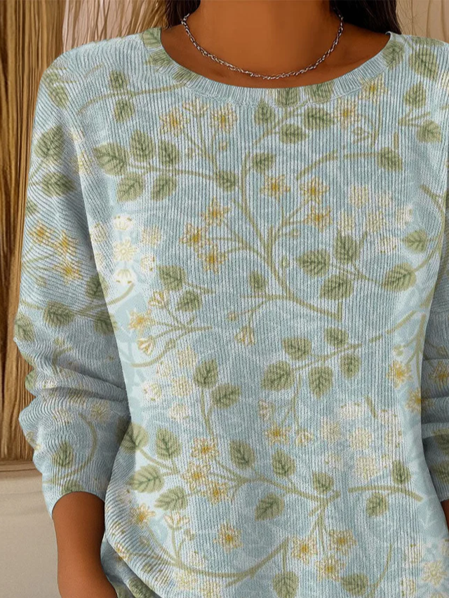Women Floral Printing Spring/Fall Casual Long Sleeve Crew Neck Sweater
