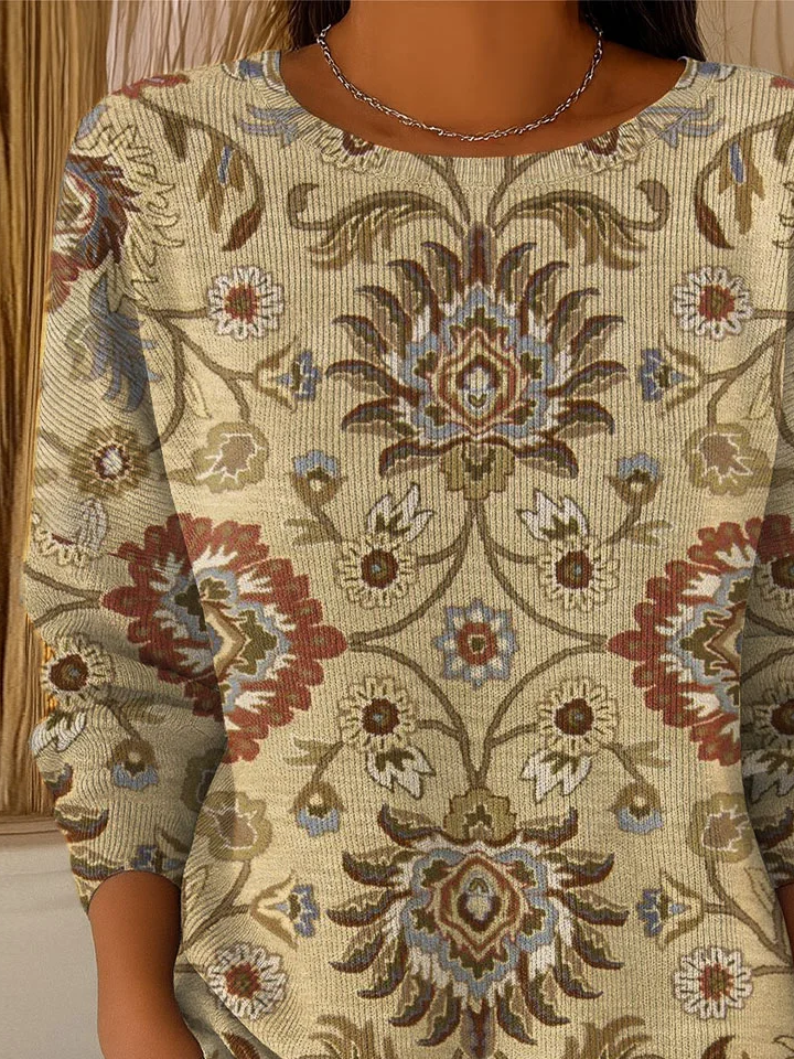 Women Floral Printing Spring/Fall Casual Long Sleeve Crew Neck Sweater