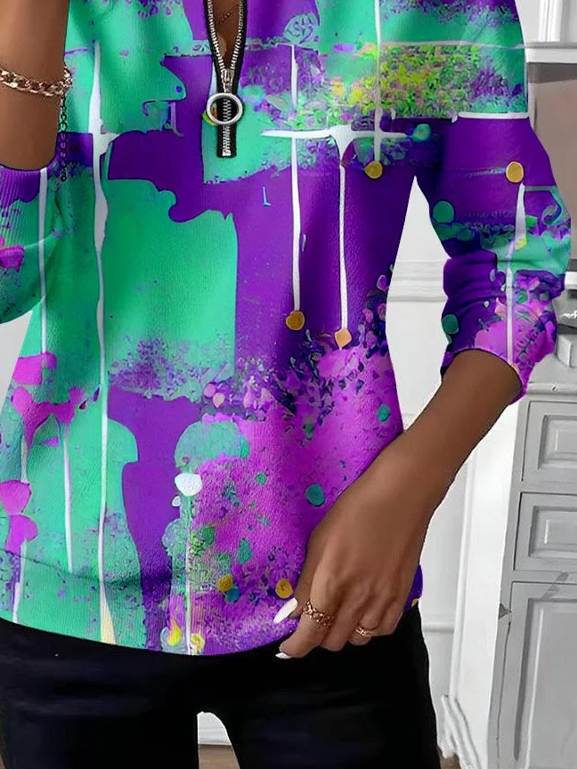 Women Abstract Crew Neck Printing Casual Spring/Fall Long Sleeve Sweatshirt