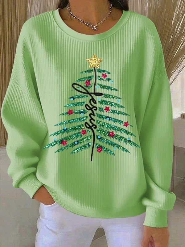 Women Christmas Crew Neck Printing Casual Spring/Fall Long Sleeve Sweatshirt