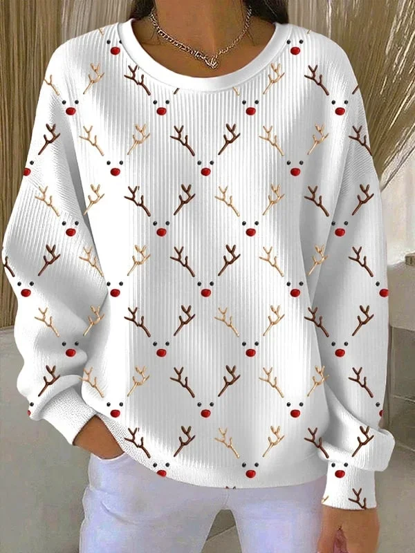 Women Christmas Crew Neck Printing Casual Spring/Fall Long Sleeve Sweatshirt
