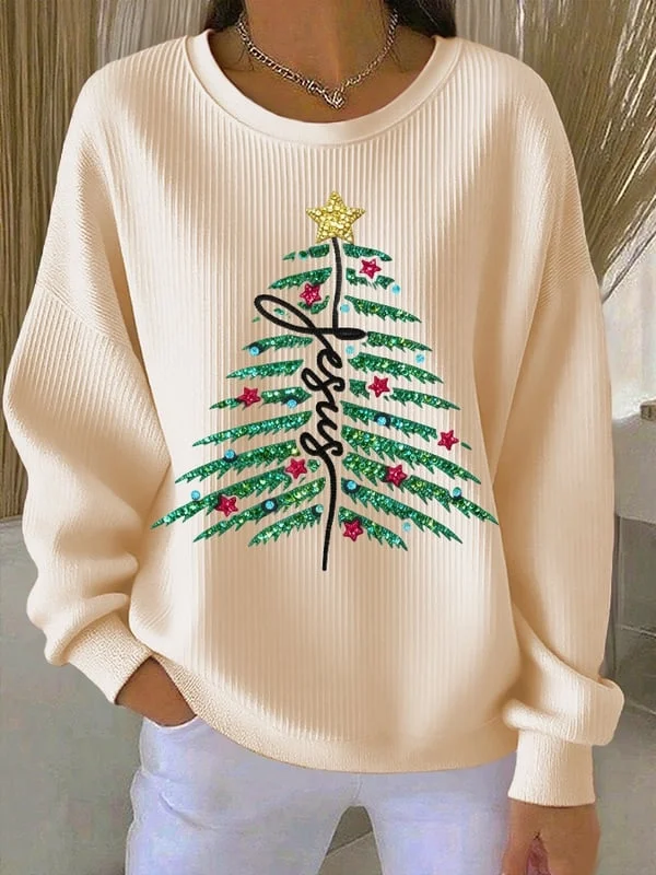 Women Christmas Crew Neck Printing Casual Spring/Fall Long Sleeve Sweatshirt