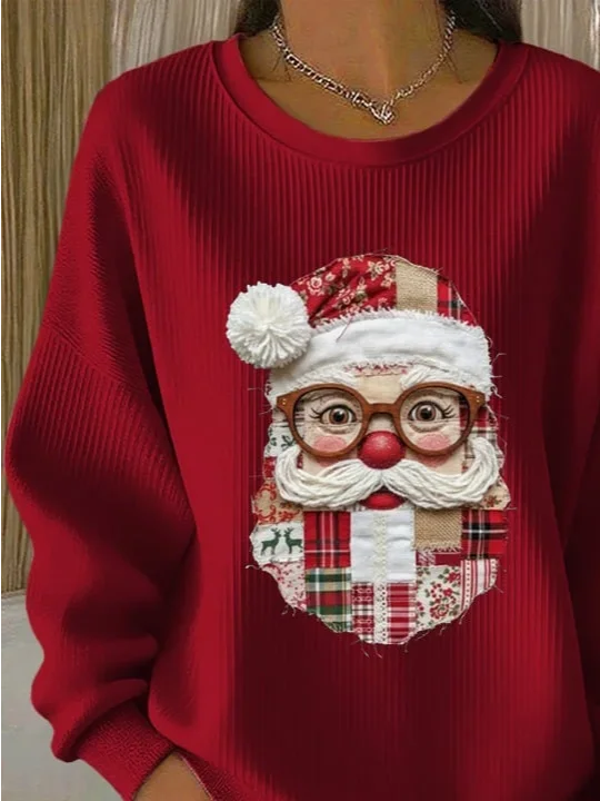 Women Santa Claus Crew Neck Printing Casual Spring/Fall Long Sleeve Sweatshirt