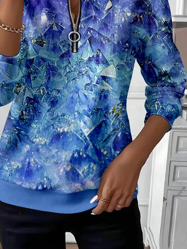 Women Abstract Crew Neck Printing Casual Spring/Fall Long Sleeve Sweatshirt