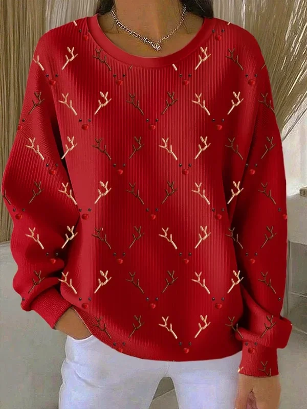 Women Christmas Crew Neck Printing Casual Spring/Fall Long Sleeve Sweatshirt