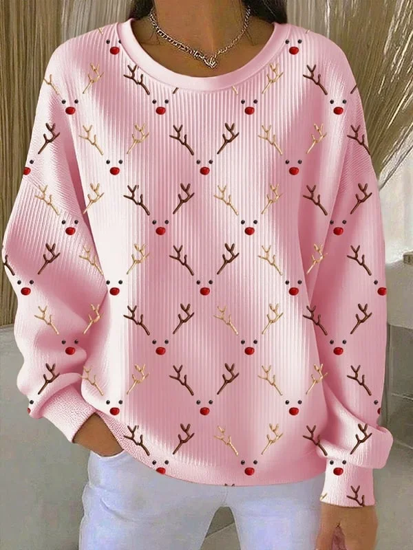 Women Christmas Crew Neck Printing Casual Spring/Fall Long Sleeve Sweatshirt