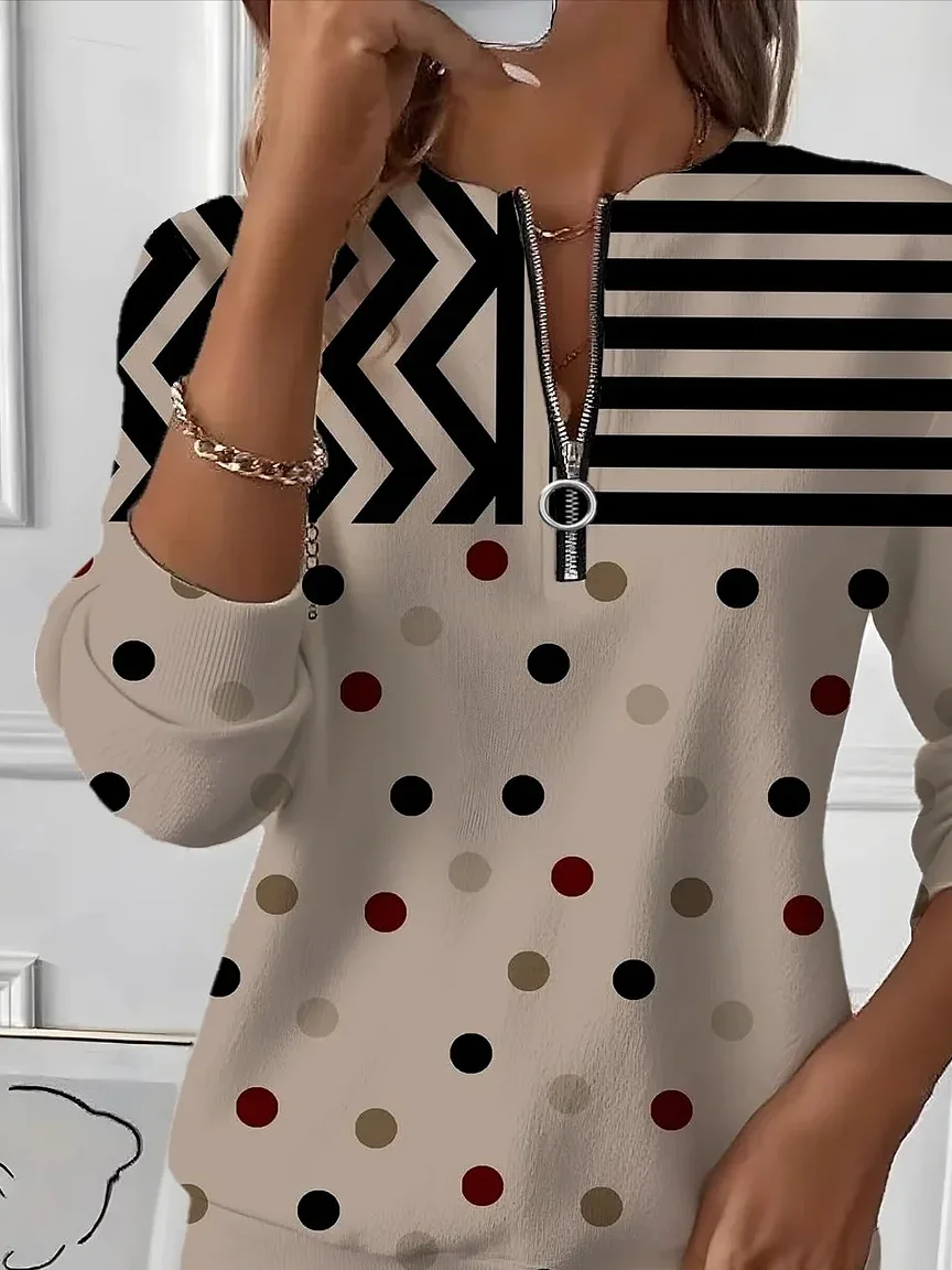 Women Abstract Crew Neck Printing Casual Spring/Fall Long Sleeve Sweatshirt