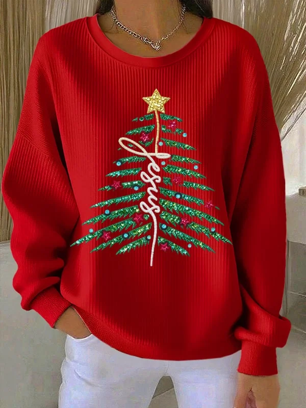 Women Christmas Crew Neck Printing Casual Spring/Fall Long Sleeve Sweatshirt