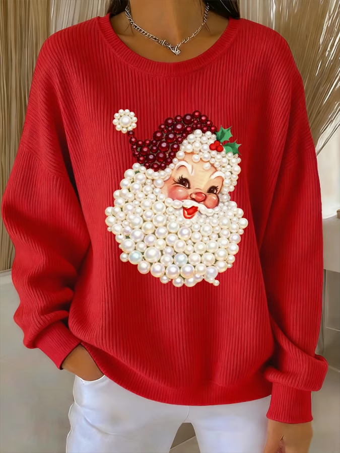 Women Santa Claus Crew Neck Printing Casual Spring/Fall Long Sleeve Sweatshirt