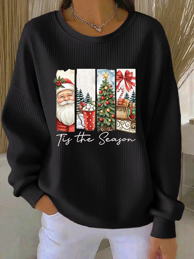Women Santa Claus Crew Neck Printing Casual Spring/Fall Long Sleeve Sweatshirt