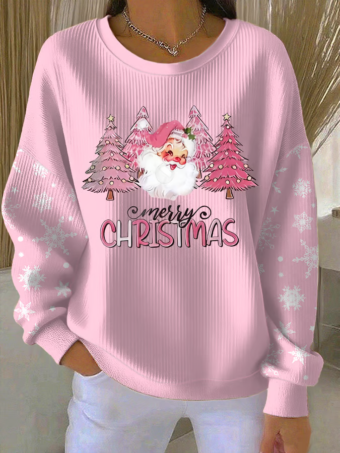 Women Santa Claus Crew Neck Printing Casual Spring/Fall Long Sleeve Sweatshirt