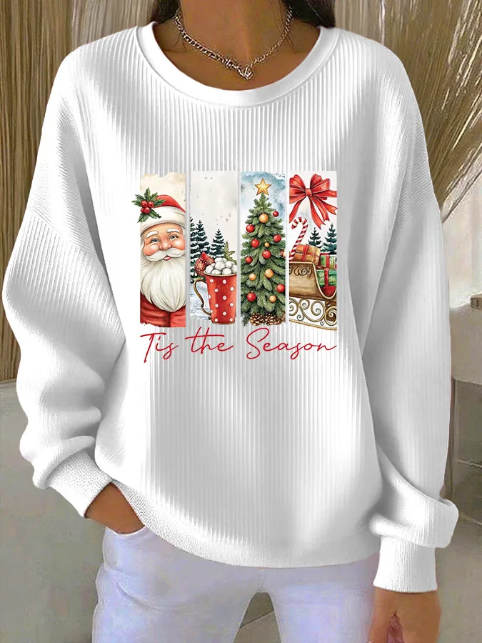 Women Santa Claus Crew Neck Printing Casual Spring/Fall Long Sleeve Sweatshirt