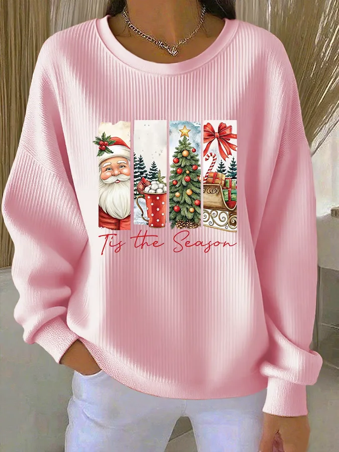 Women Santa Claus Crew Neck Printing Casual Spring/Fall Long Sleeve Sweatshirt
