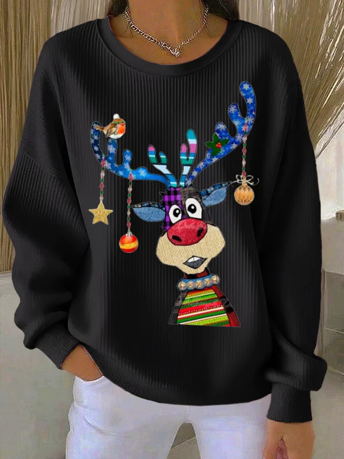Women Christmas Crew Neck Printing Casual Spring/Fall Long Sleeve Sweatshirt