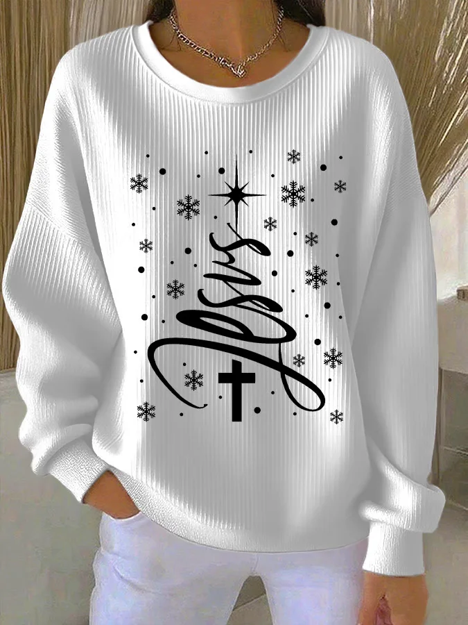 Women Christmas Crew Neck Printing Casual Spring/Fall Long Sleeve Sweatshirt