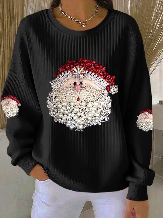Women Santa Claus Crew Neck Printing Casual Spring/Fall Long Sleeve Sweatshirt
