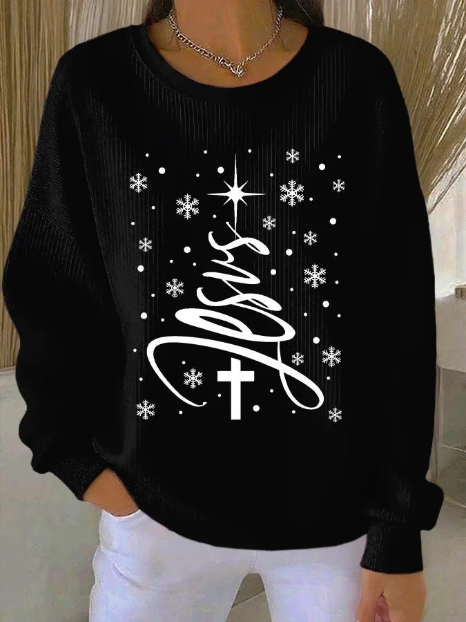Women Christmas Crew Neck Printing Casual Spring/Fall Long Sleeve Sweatshirt