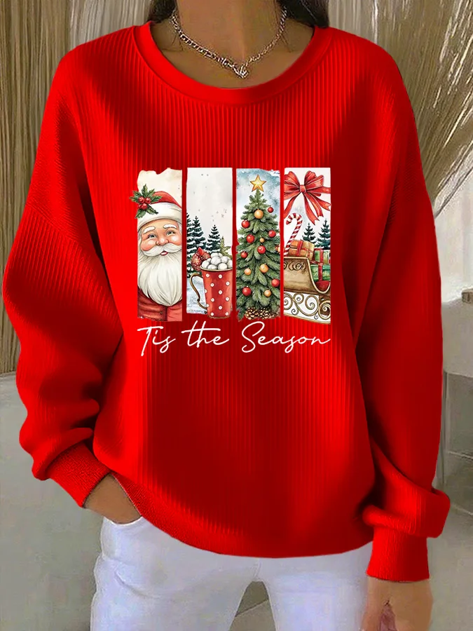 Women Santa Claus Crew Neck Printing Casual Spring/Fall Long Sleeve Sweatshirt