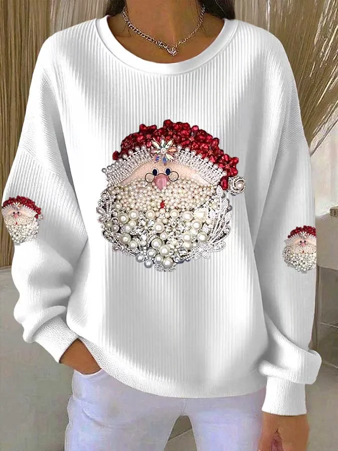 Women Santa Claus Crew Neck Printing Casual Spring/Fall Long Sleeve Sweatshirt