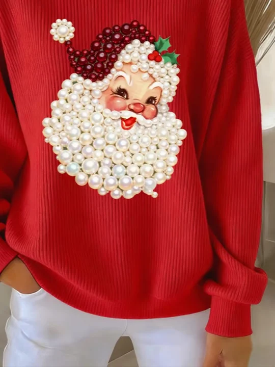 Women Santa Claus Crew Neck Printing Casual Spring/Fall Long Sleeve Sweatshirt