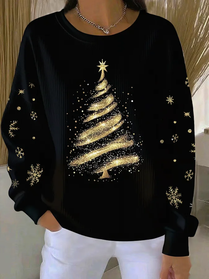 Women Christmas Crew Neck Printing Casual Spring/Fall Long Sleeve Sweatshirt