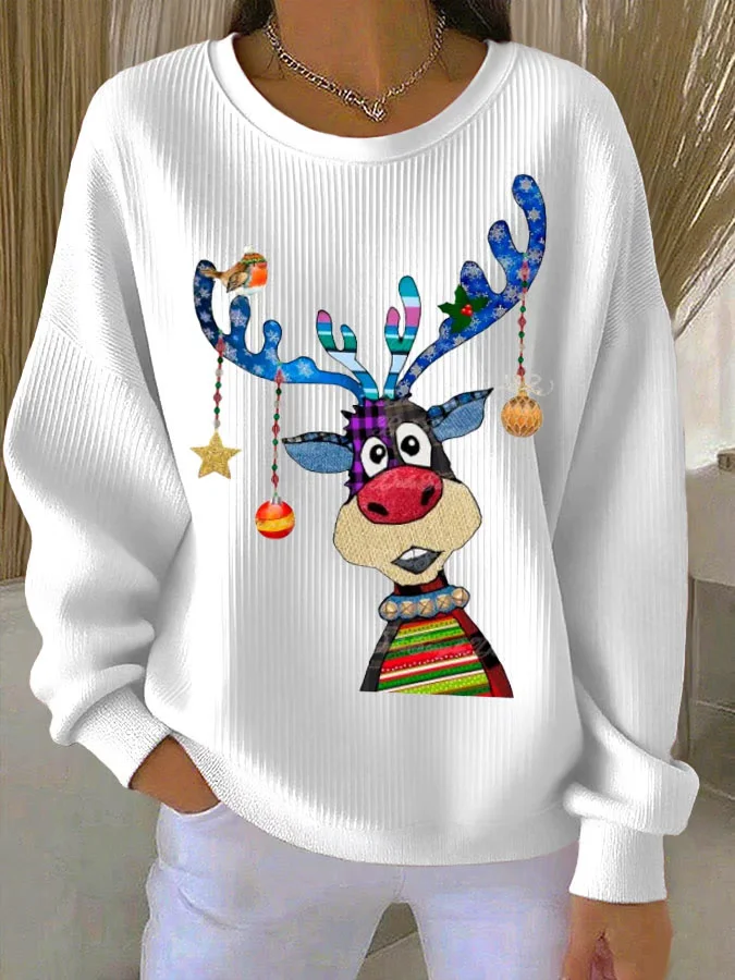 Women Christmas Crew Neck Printing Casual Spring/Fall Long Sleeve Sweatshirt