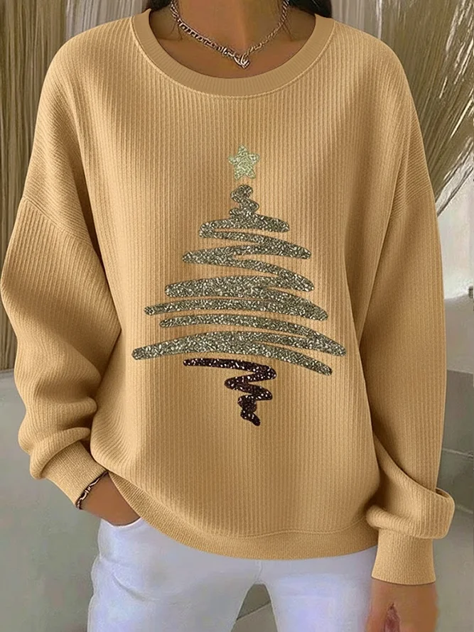 Women Christmas Crew Neck Printing Casual Spring/Fall Long Sleeve Sweatshirt