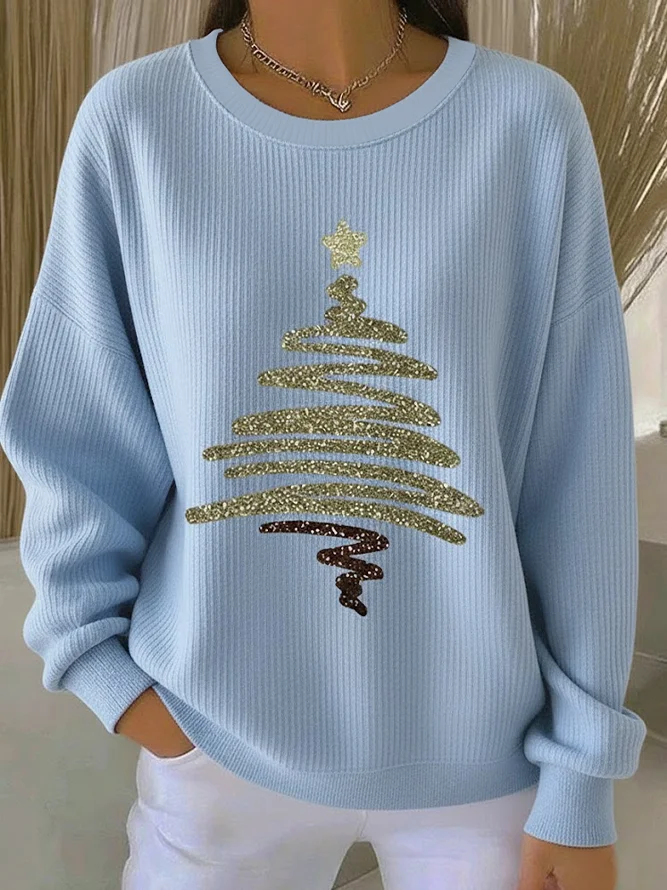 Women Christmas Crew Neck Printing Casual Spring/Fall Long Sleeve Sweatshirt