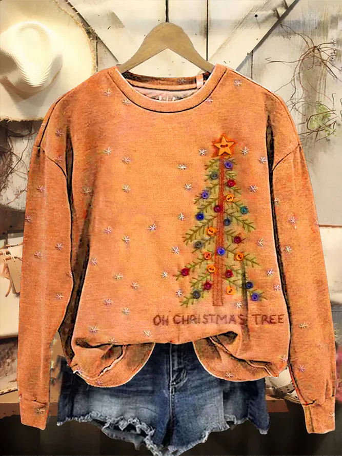 Women Christmas Crew Neck Printing Casual Spring/Fall Long Sleeve Sweatshirt